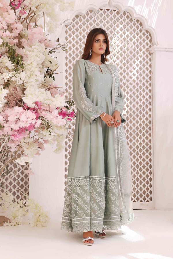 Wahajmkhan | Sitara Formals | MINT SILK ANARKALI OUTFIT