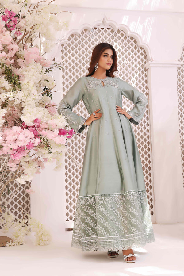 Wahajmkhan | Sitara Formals | MINT SILK ANARKALI OUTFIT