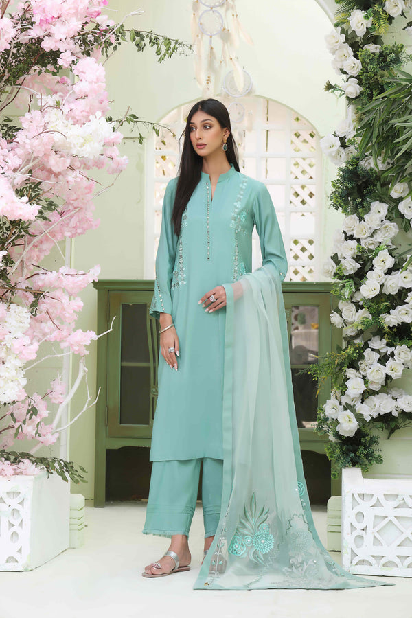 Wahajmkhan | Sitara Formals | SEA GREEN RAWSILK OUTFIT