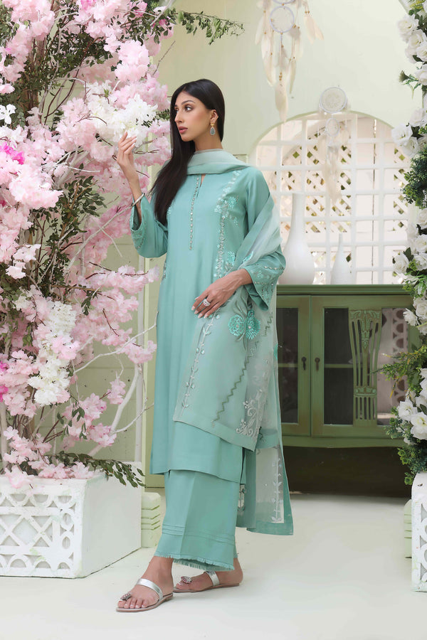 Wahajmkhan | Sitara Formals | SEA GREEN RAWSILK OUTFIT