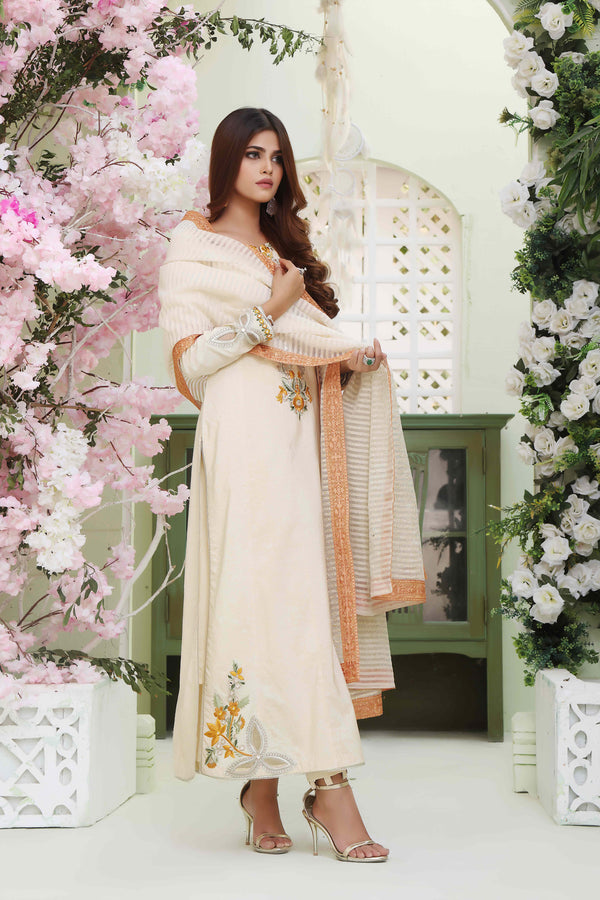 Wahajmkhan | Sitara Formals | IVORY COTTON OUTFIT