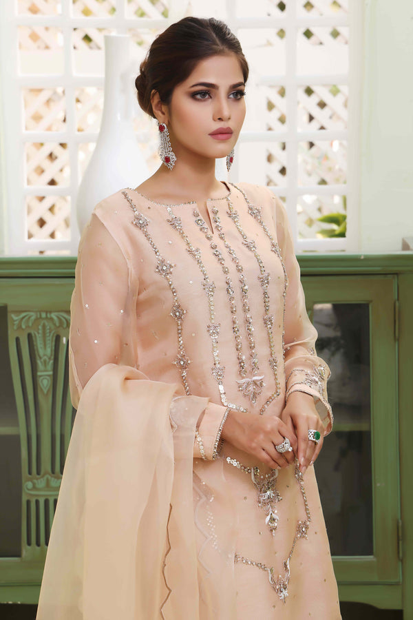 Wahajmkhan | Sitara Formals | NUDE PEACH ORGANZA OUTFIT