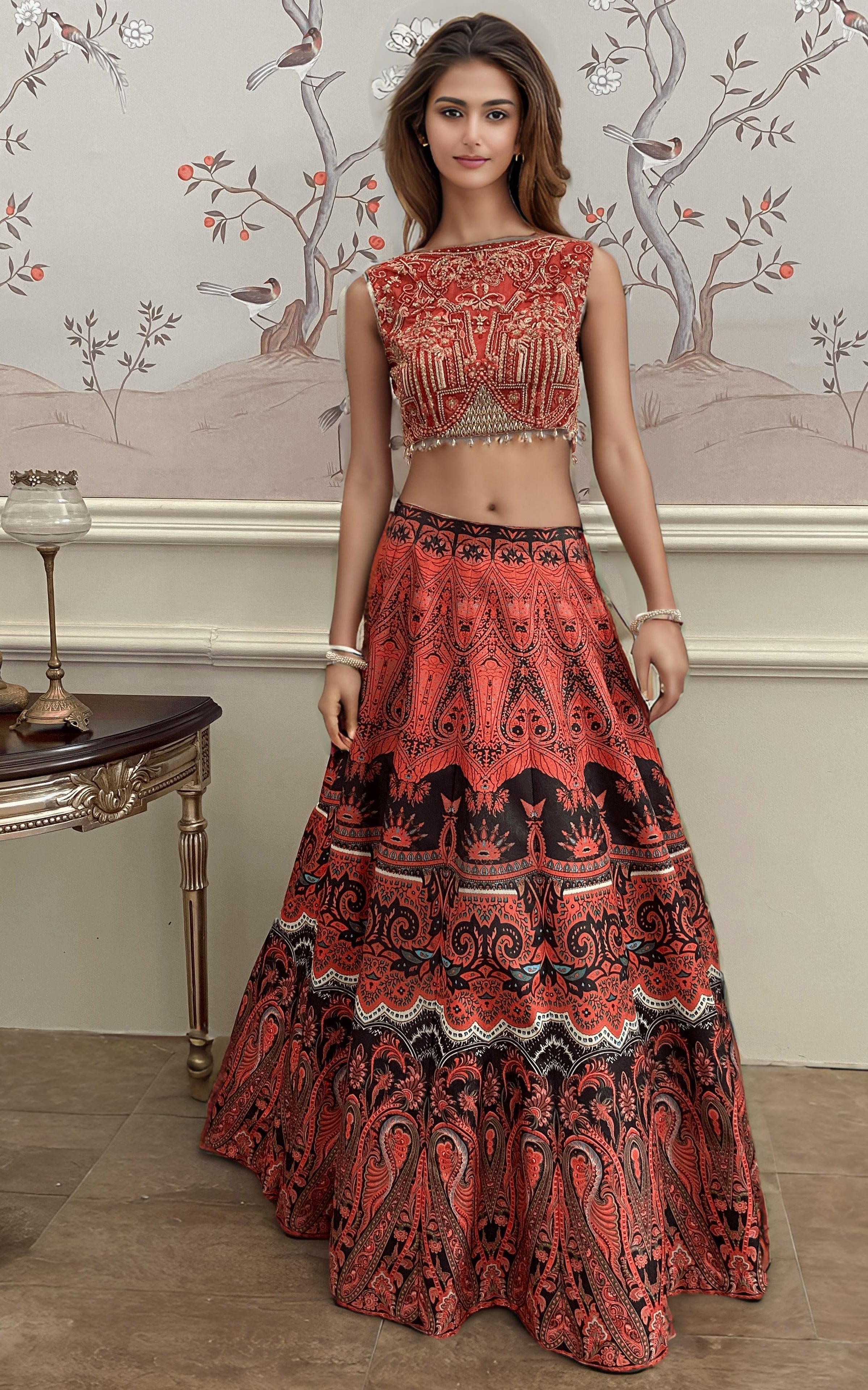 Threads and Motifs | Formal Dresses 25 | Embroidered Blouse With Printed Lehenga And Dupatta