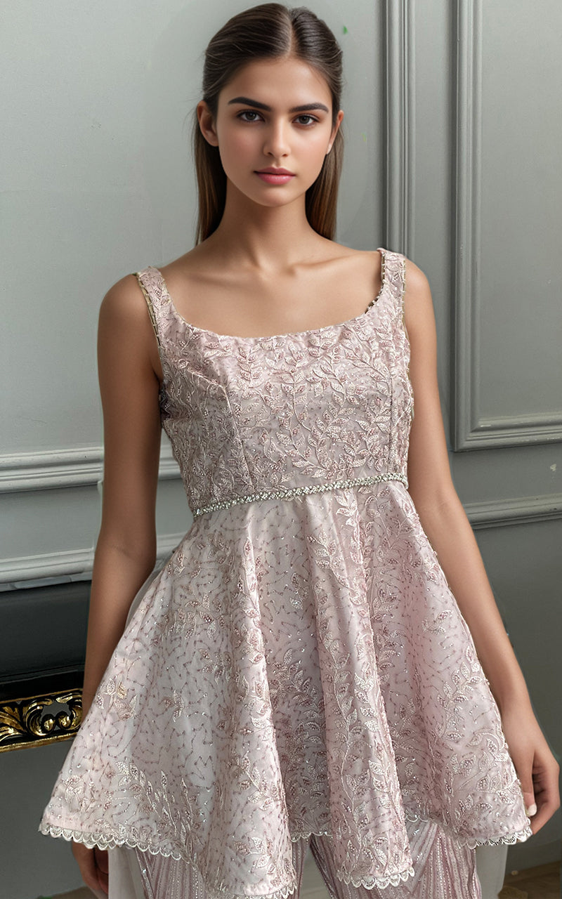 Threads and Motifs | Formal Dresses 25 | Net Embroidered Peplum With Embroidered Trouser