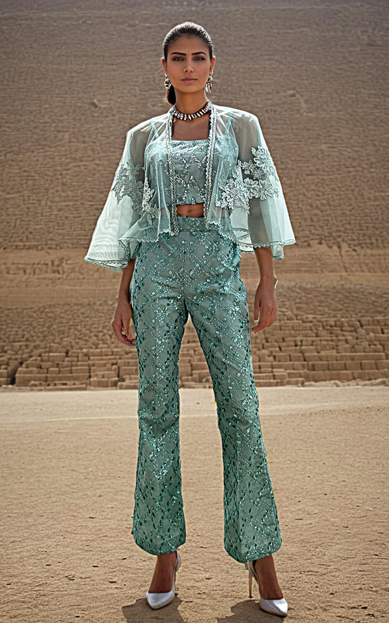 Threads and Motifs | Formal Dresses 25 | Embroiderd Cape with Blouse and Trouser