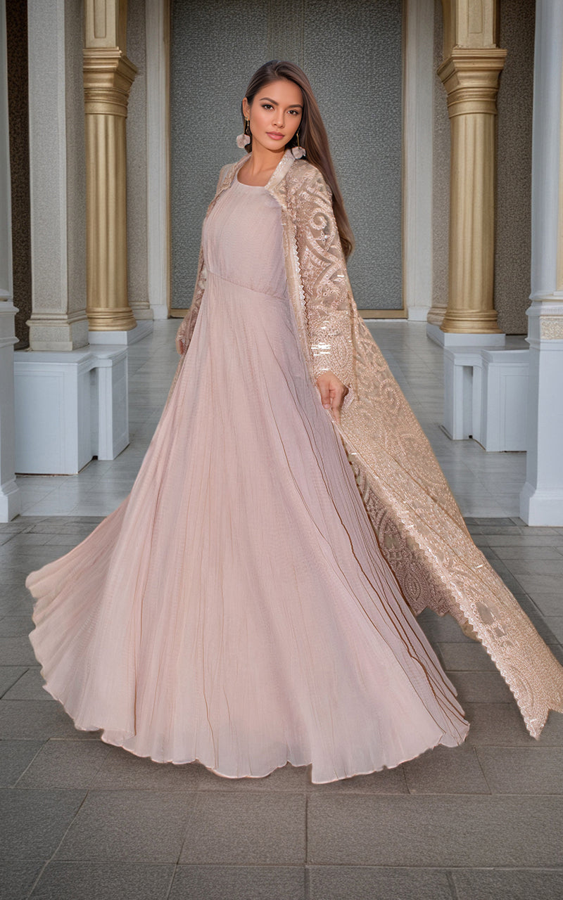 Threads and Motifs | Formal Dresses 25 | Organza Embroidered Jacket With Crushed Maxi