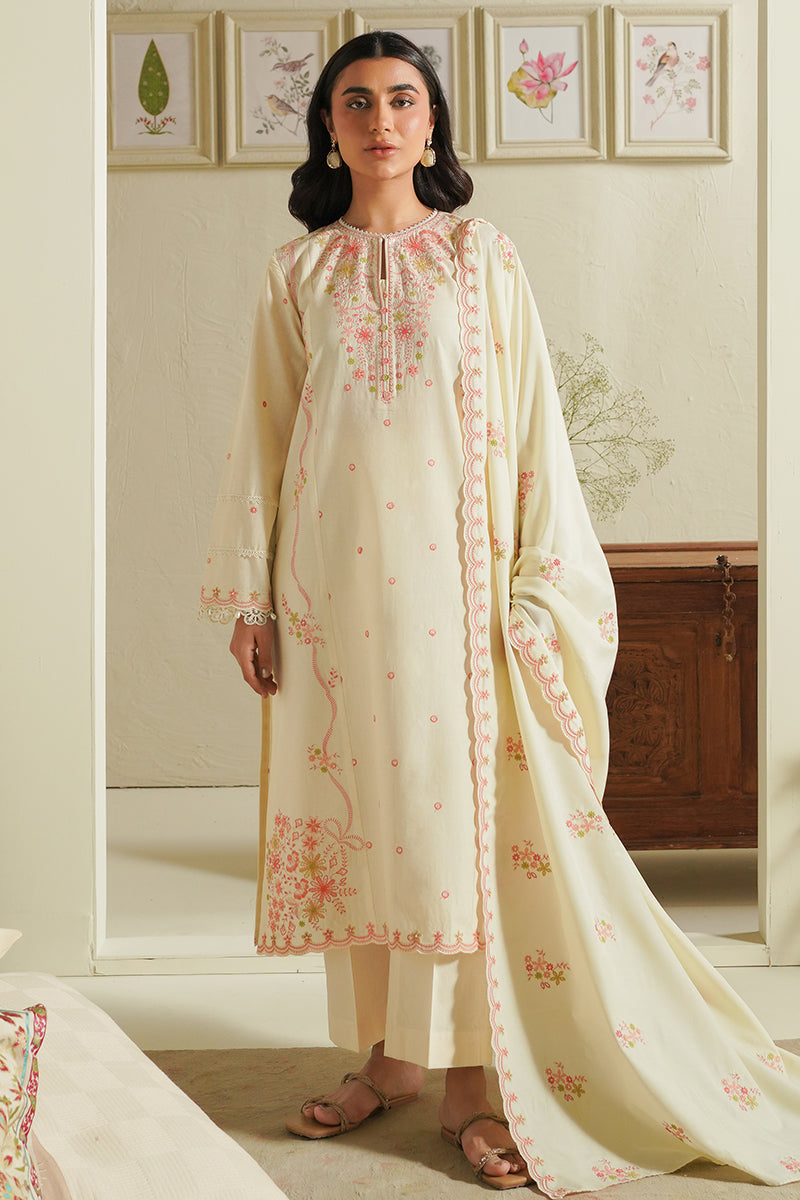 Cross Stitch | Mahiri Embroidered Lawn 24 | IVORY BLOSSOM - Official Cross Stitch - Agha Fabrics UK