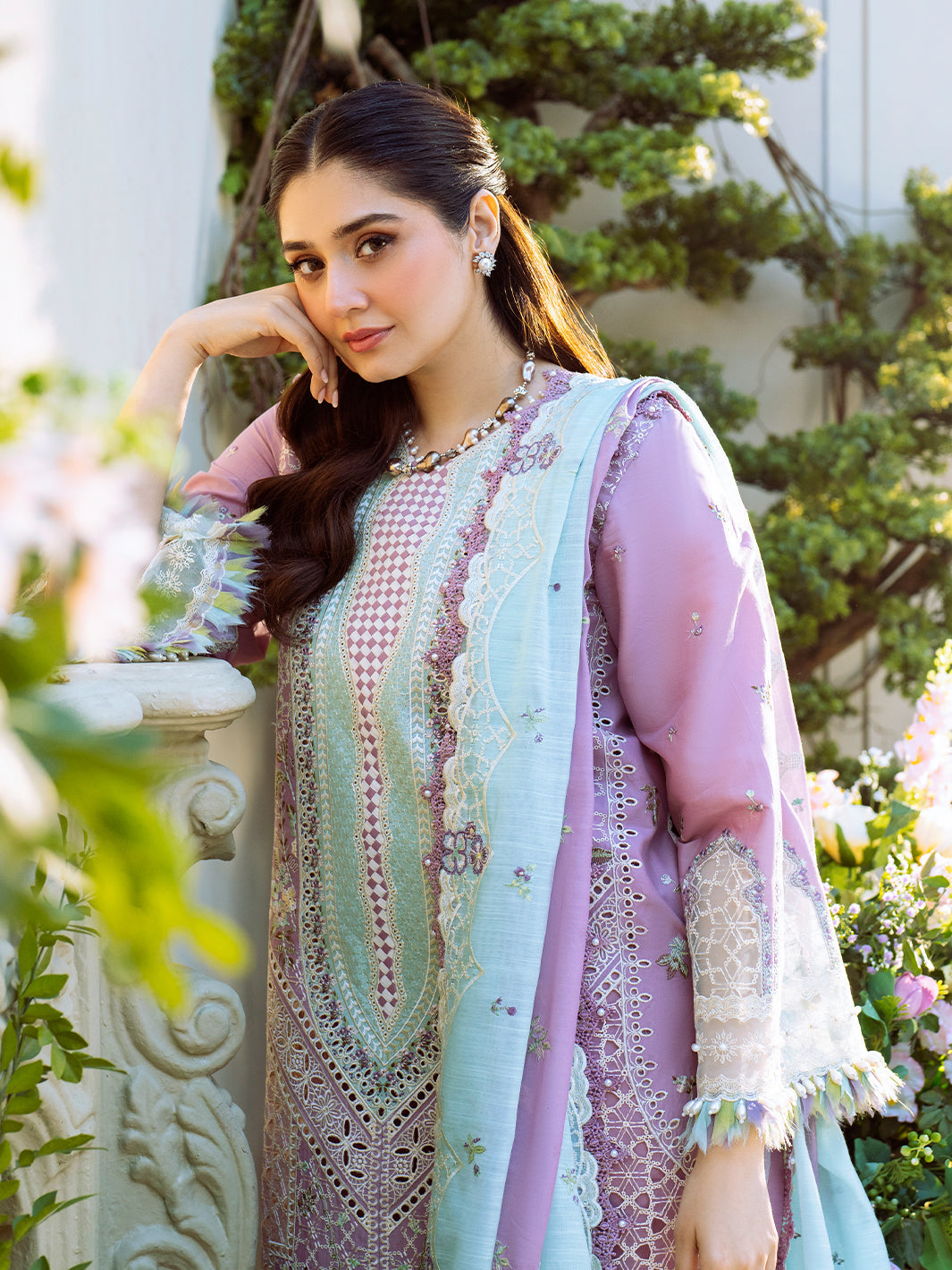 Bin Ilyas | Freesia Embroidered Lawn 25 | 101 - B - Official Bin Ilyas - Agha Fabrics UK