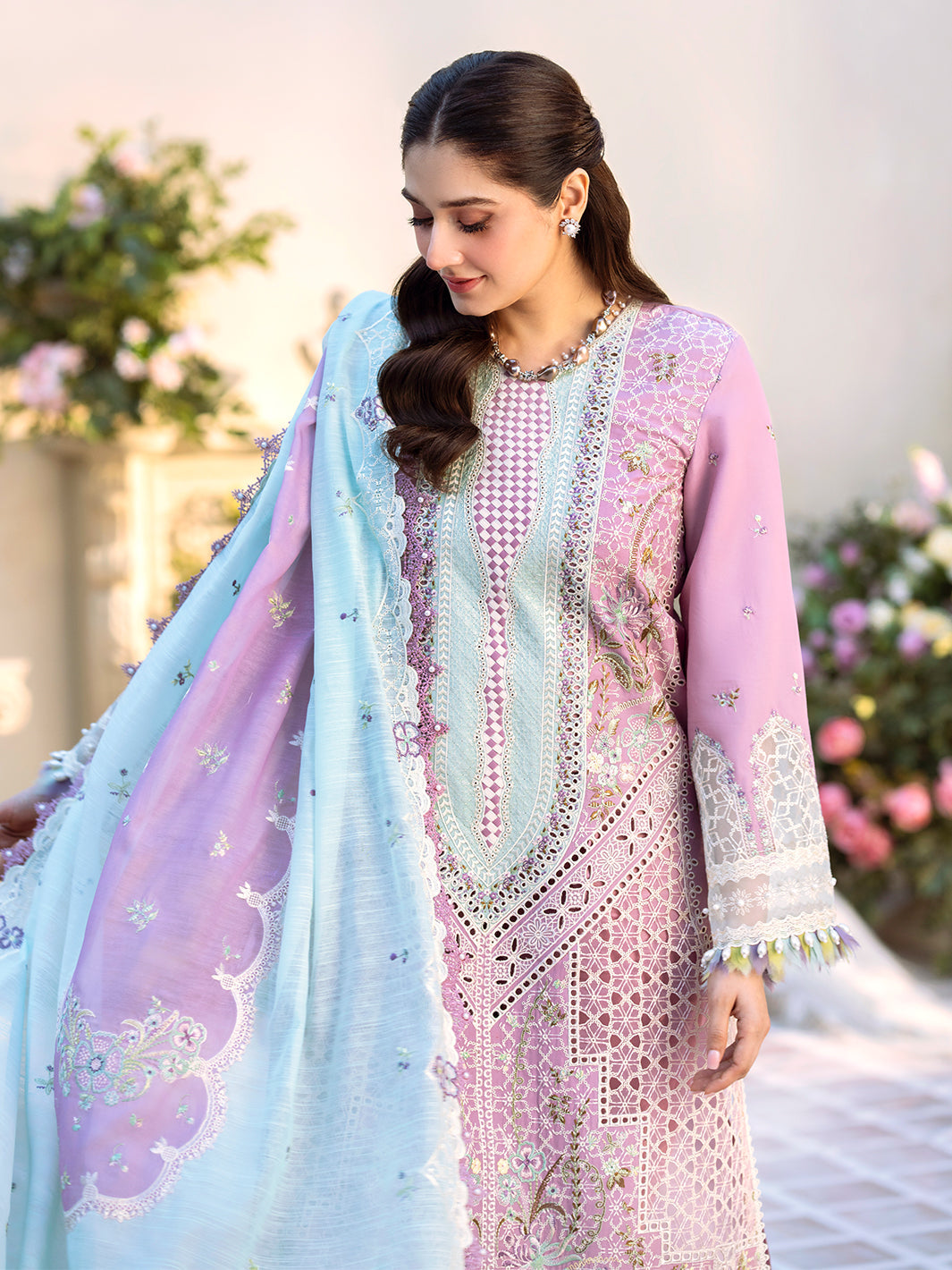 Bin Ilyas | Freesia Embroidered Lawn 25 | 101 - B - Official Bin Ilyas - Agha Fabrics UK