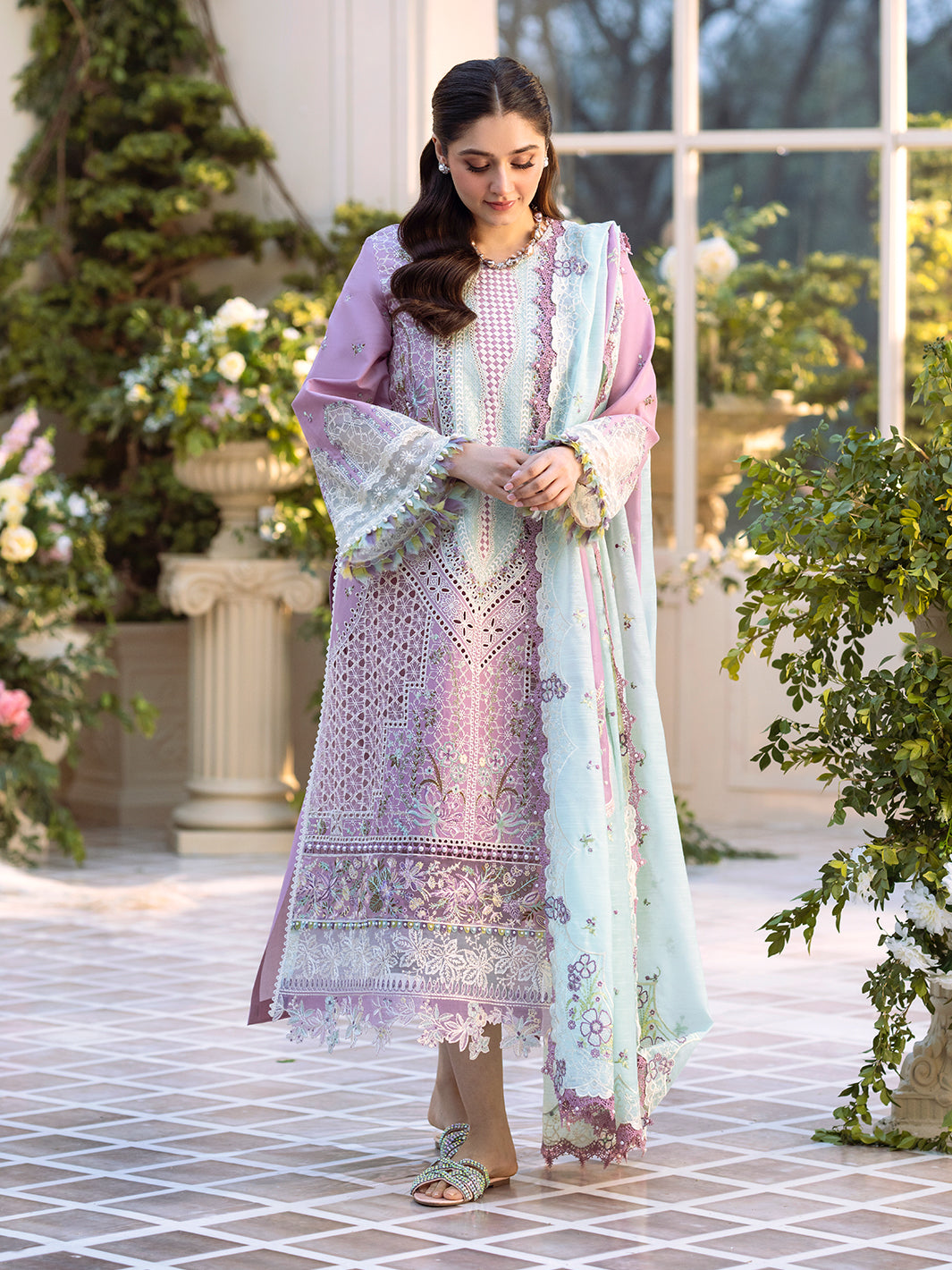 Bin Ilyas | Freesia Embroidered Lawn 25 | 101 - B - Official Bin Ilyas - Agha Fabrics UK