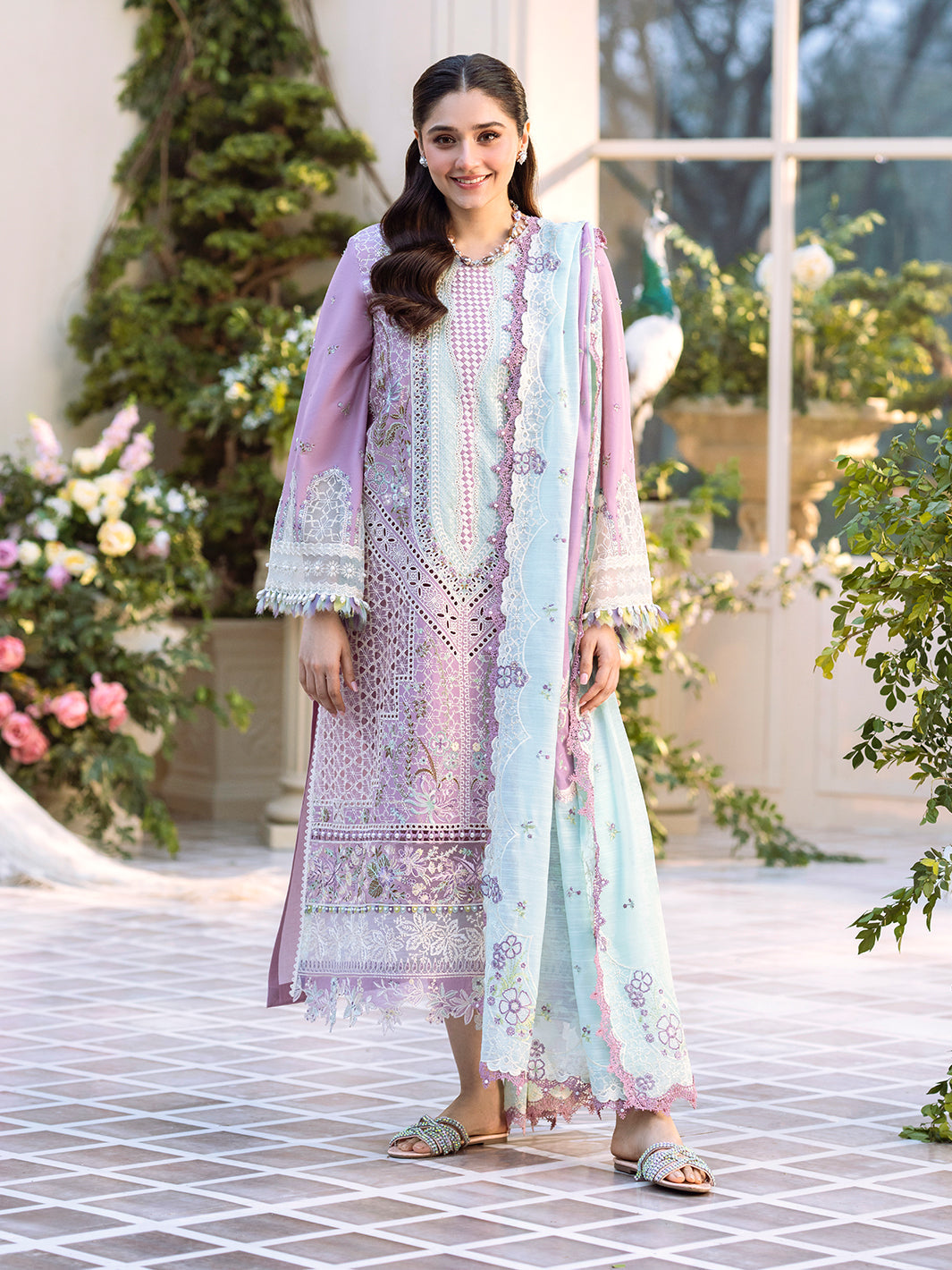 Bin Ilyas | Freesia Embroidered Lawn 25 | 101 - B - Official Bin Ilyas - Agha Fabrics UK