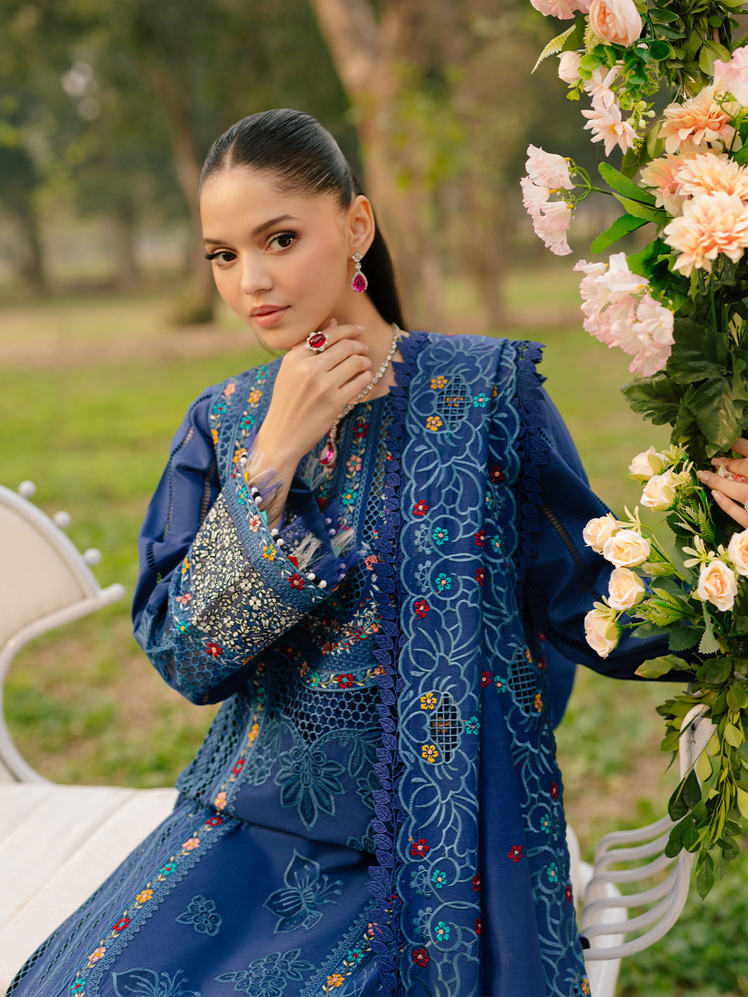Bin Ilyas | Freesia Embroidered Lawn 25 | 102 - B - Official Bin Ilyas - Agha Fabrics UK