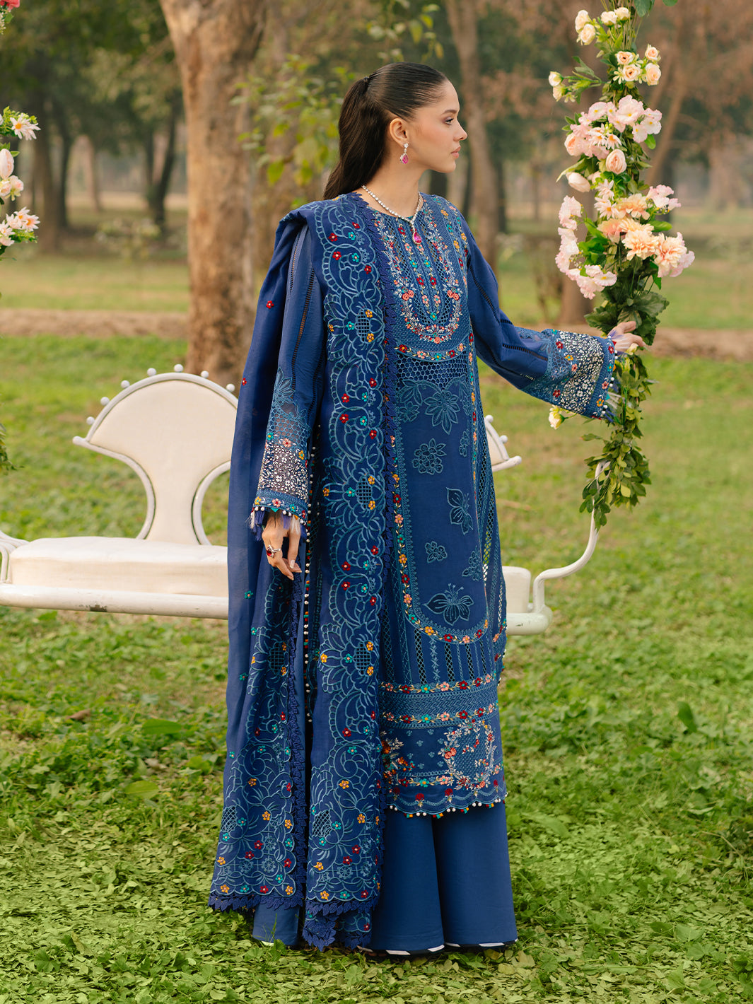 Bin Ilyas | Freesia Embroidered Lawn 25 | 102 - B - Official Bin Ilyas - Agha Fabrics UK