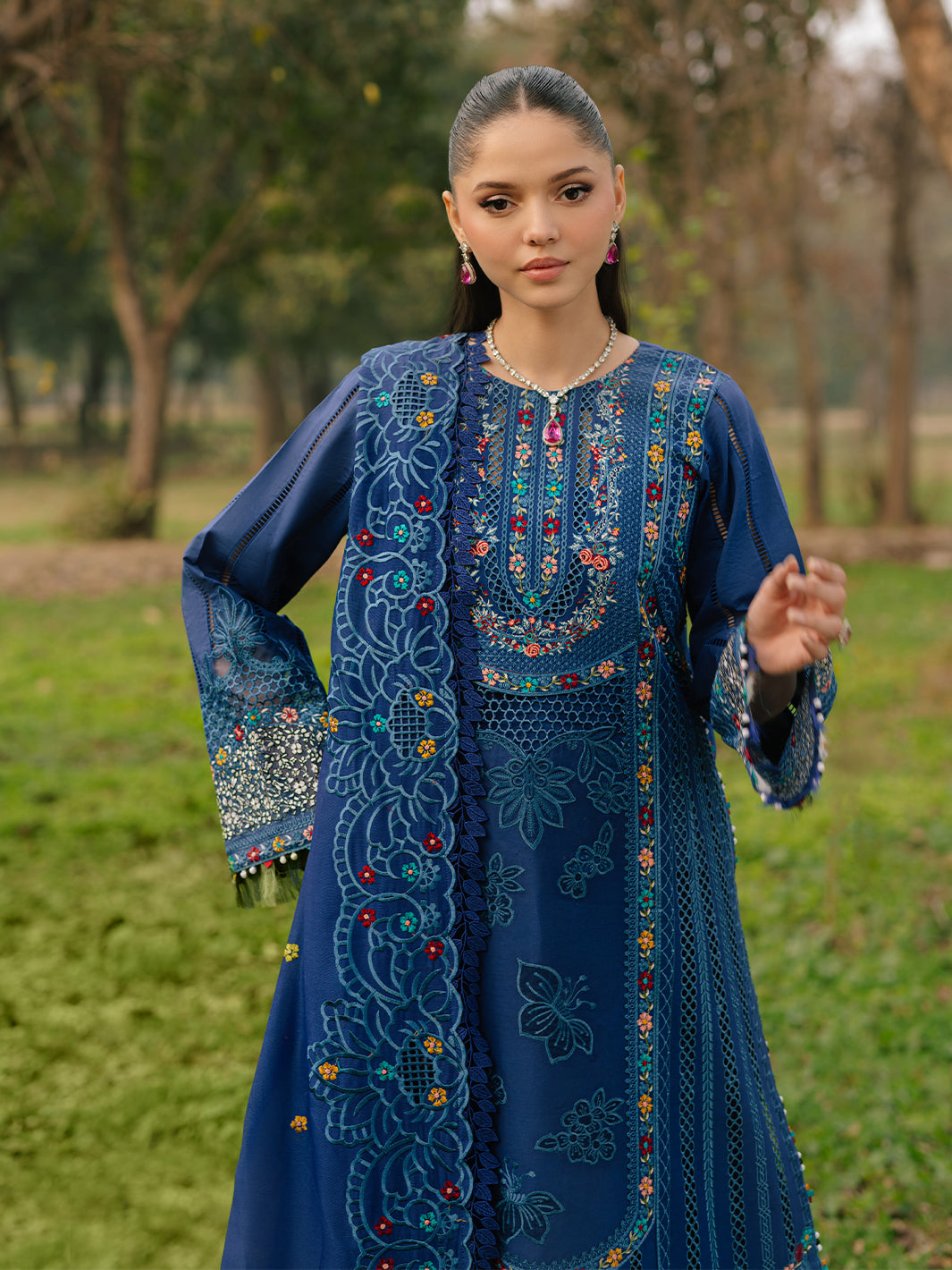 Bin Ilyas | Freesia Embroidered Lawn 25 | 102 - B - Official Bin Ilyas - Agha Fabrics UK