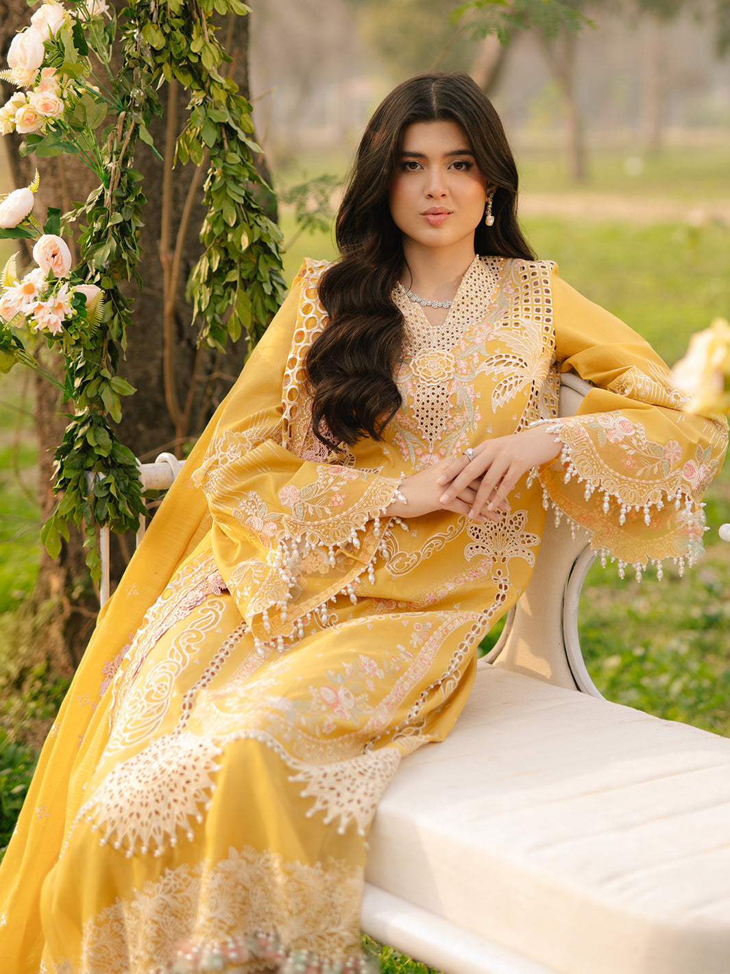 Bin Ilyas | Freesia Embroidered Lawn 25 | 104 - A - Official Bin Ilyas - Agha Fabrics UK