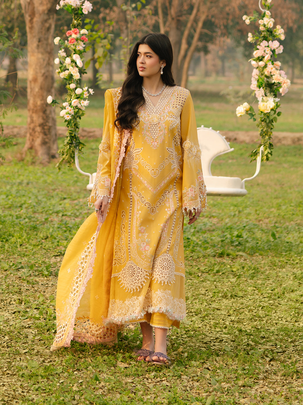 Bin Ilyas | Freesia Embroidered Lawn 25 | 104 - A - Official Bin Ilyas - Agha Fabrics UK