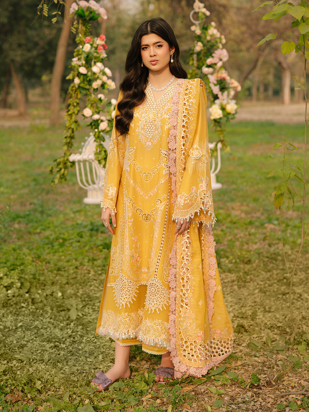 Bin Ilyas | Freesia Embroidered Lawn 25 | 104 - A - Official Bin Ilyas - Agha Fabrics UK