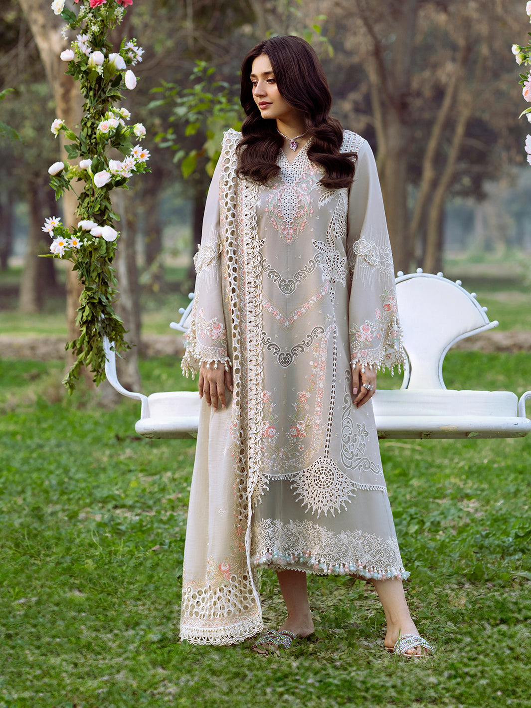 Bin Ilyas | Freesia Embroidered Lawn 25 | 104 - B - Official Bin Ilyas - Agha Fabrics UK