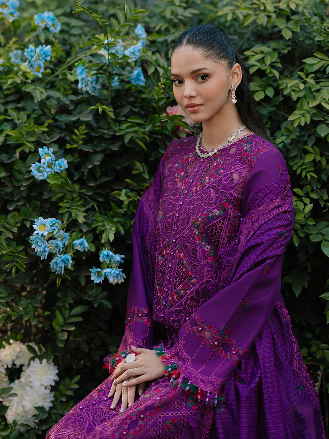 Bin Ilyas | Freesia Embroidered Lawn 25 | 105 - B - Official Bin Ilyas - Agha Fabrics UK