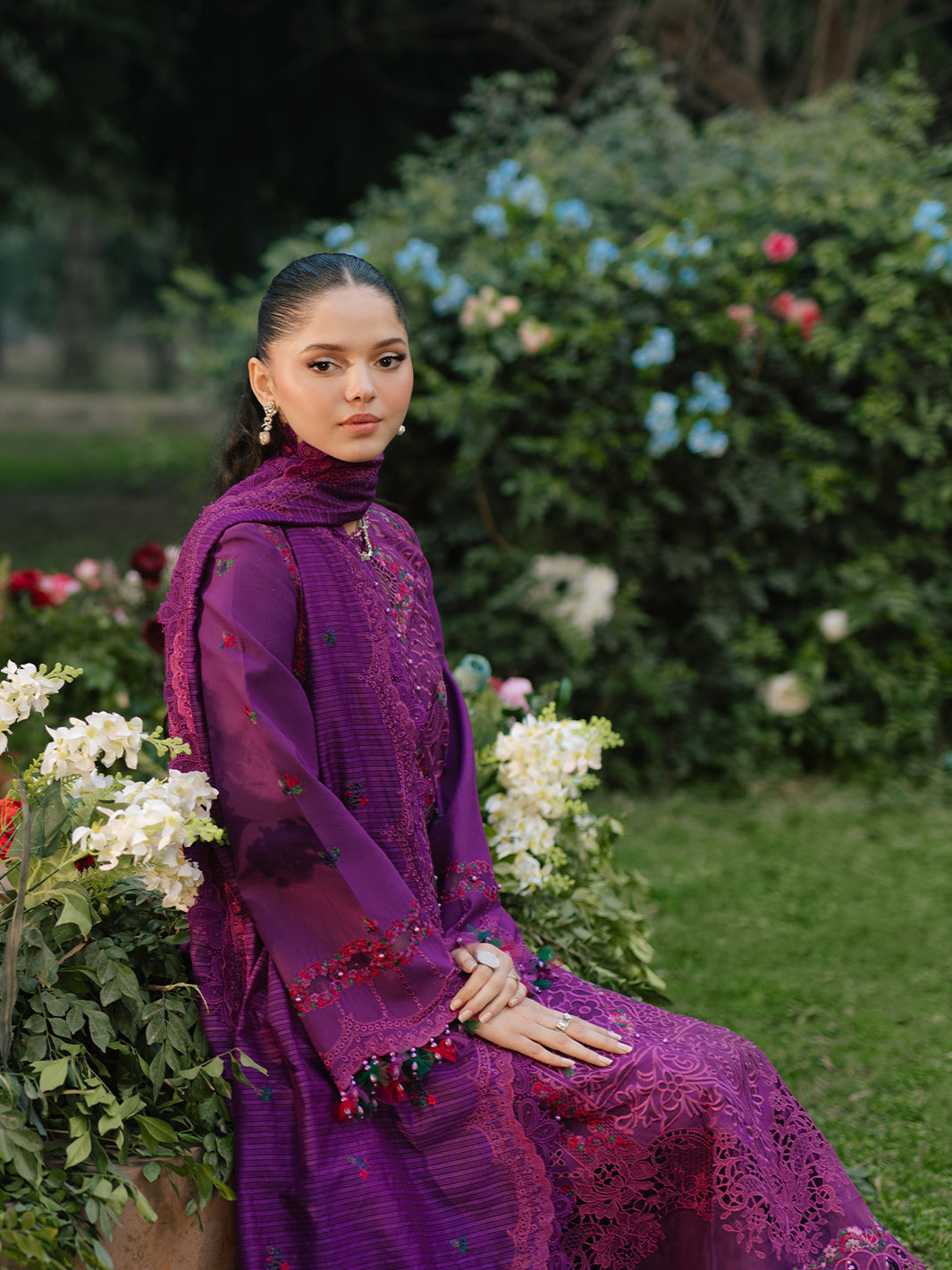 Bin Ilyas | Freesia Embroidered Lawn 25 | 105 - B - Official Bin Ilyas - Agha Fabrics UK