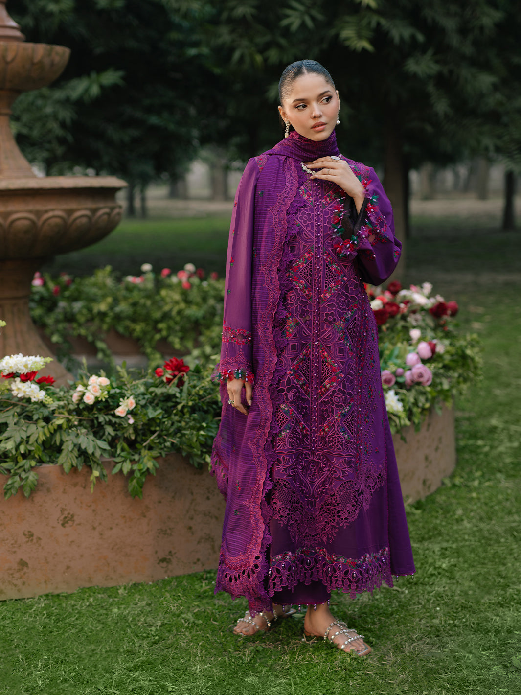 Bin Ilyas | Freesia Embroidered Lawn 25 | 105 - B - Official Bin Ilyas - Agha Fabrics UK