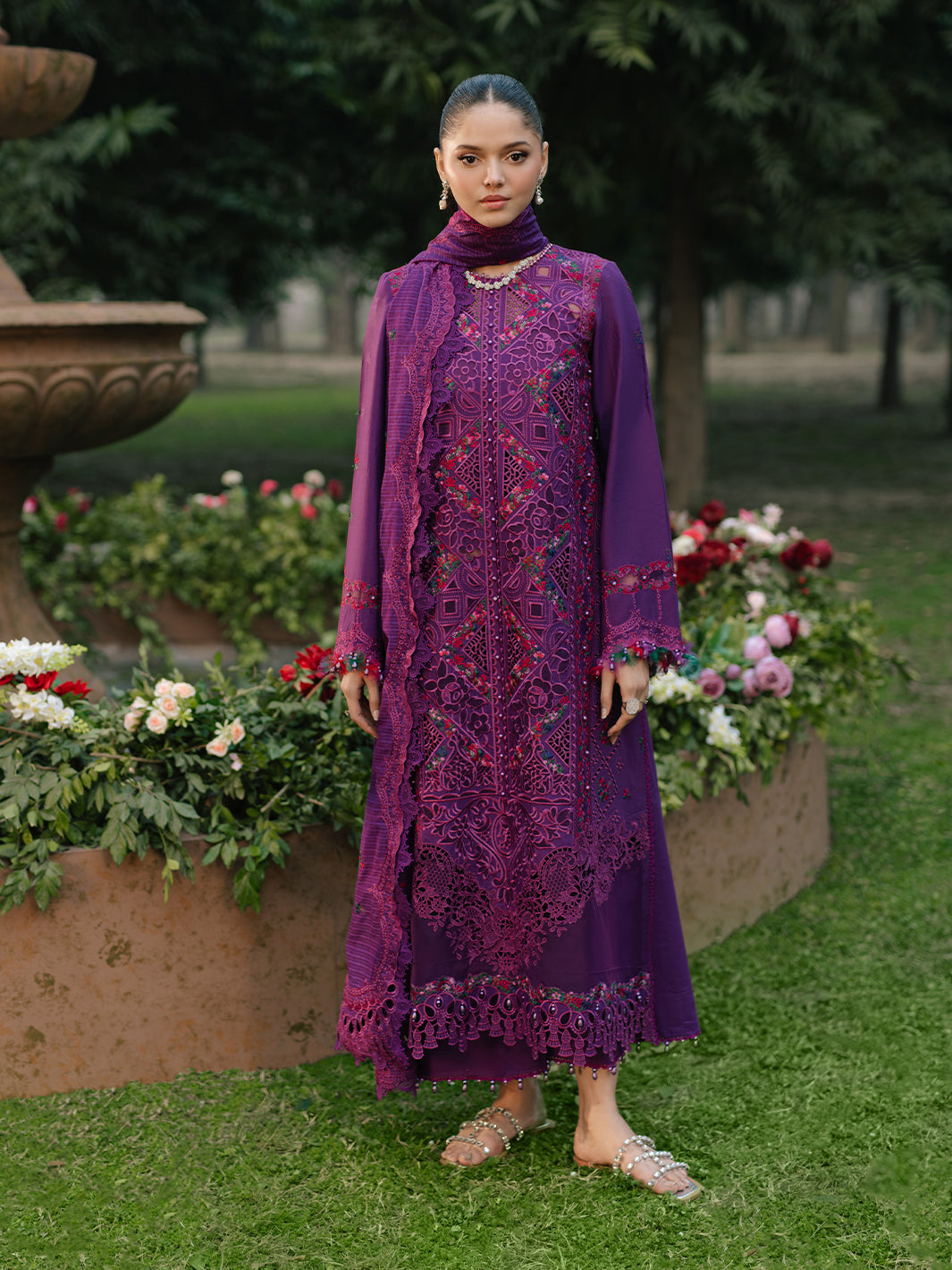 Bin Ilyas | Freesia Embroidered Lawn 25 | 105 - B - Official Bin Ilyas - Agha Fabrics UK
