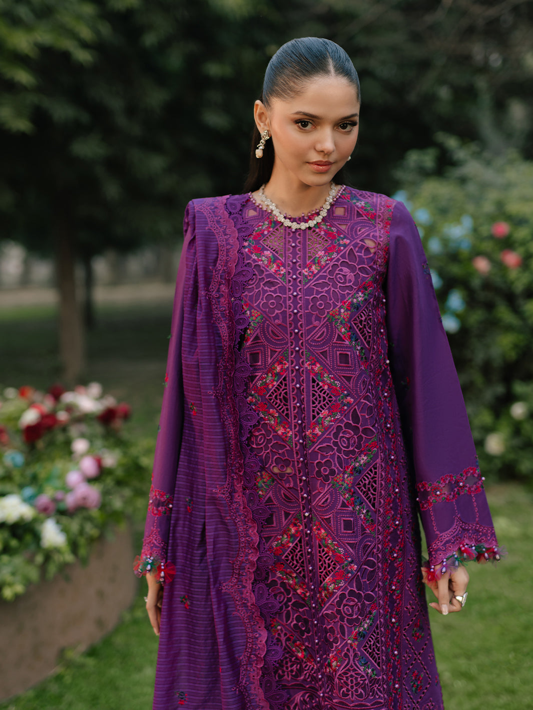 Bin Ilyas | Freesia Embroidered Lawn 25 | 105 - B - Official Bin Ilyas - Agha Fabrics UK
