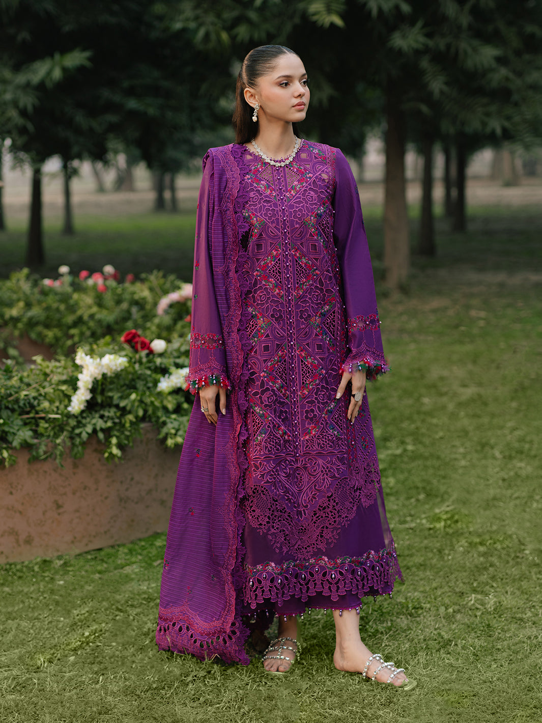 Bin Ilyas | Freesia Embroidered Lawn 25 | 105 - B - Official Bin Ilyas - Agha Fabrics UK
