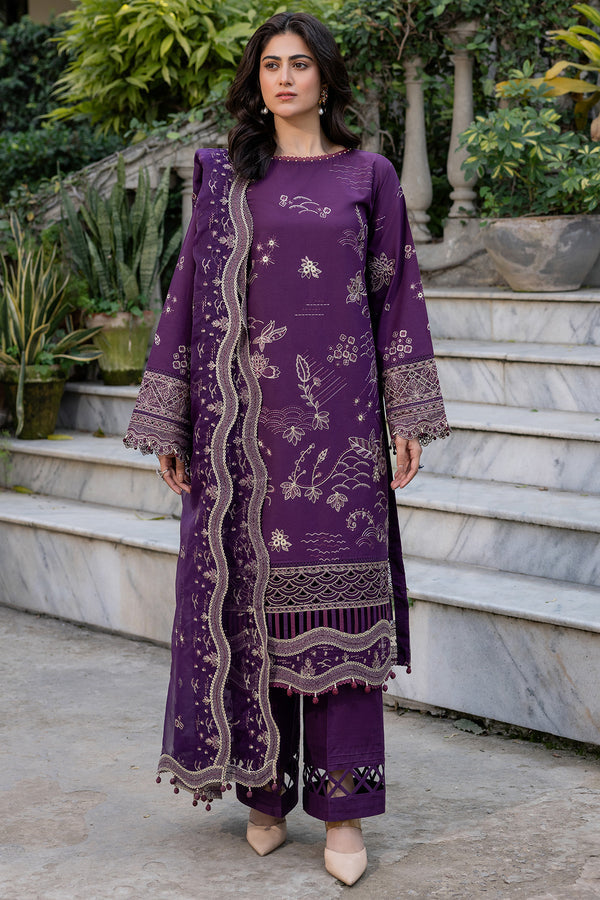 Farasha | Summer Weaves Embroidered Lawn | Raven Plum