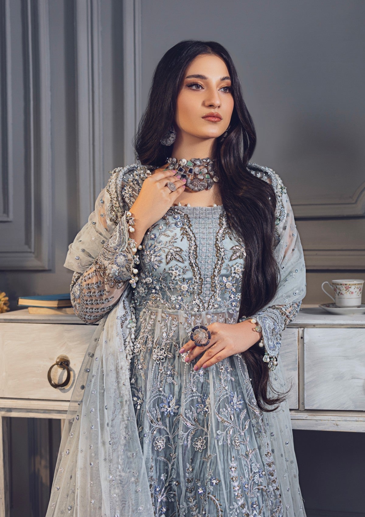 Formal Collection - Rubaaiyat - Wedding Edit 24 - Sky Blue - Official Rubaaiyat - Agha Fabrics UK
