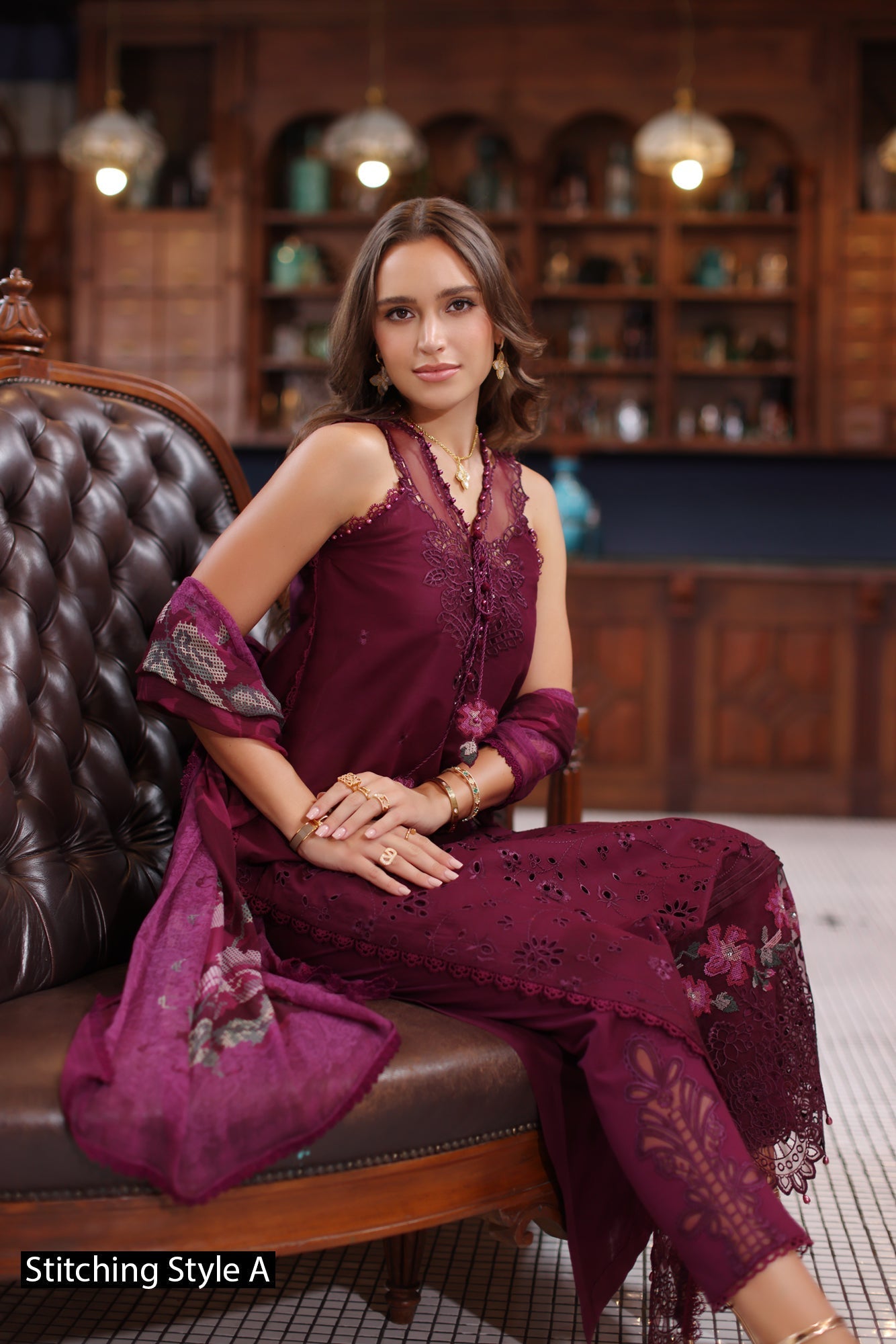 Noor by Saadia Asad | Eid Luxury Schiffli Laserkari 25 | D12- Plum