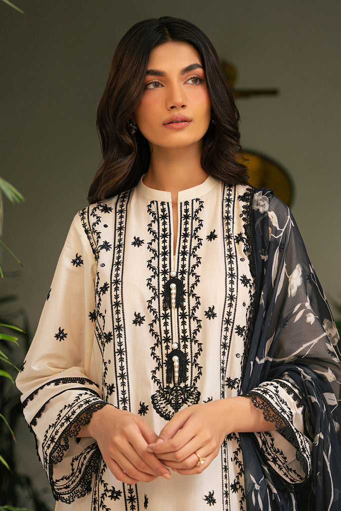Cross Stitch | Mahiri Embroidered Lawn 24 | IVORY NOIR - Official Cross Stitch - Agha Fabrics UK