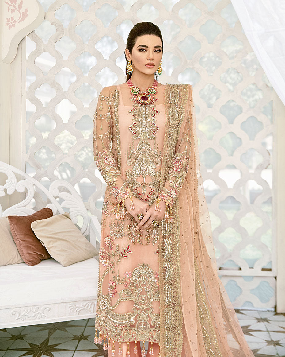 Gulaal | Wedding Formals | VOIR EMBROIDERED NET 3-PIECE SUIT WS-07 - FLEUR DE ROSE WEDDING FORMALS - Official Gulaal - Agha Fabrics UK
