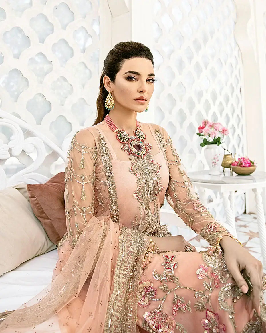 Gulaal | Wedding Formals | VOIR EMBROIDERED NET 3-PIECE SUIT WS-07 - FLEUR DE ROSE WEDDING FORMALS - Official Gulaal - Agha Fabrics UK