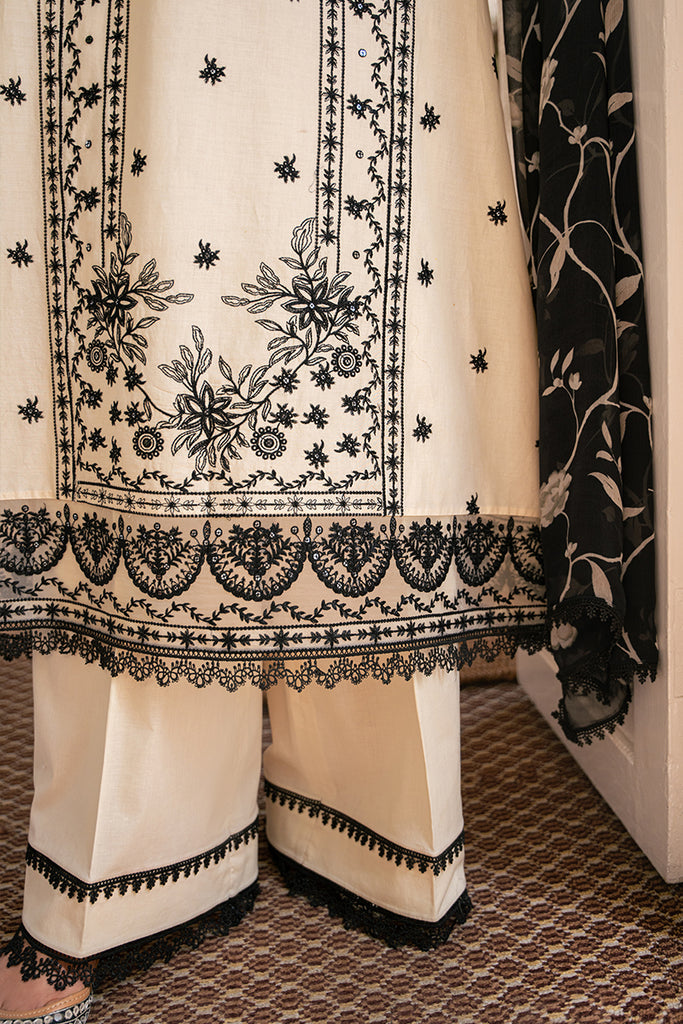 Cross Stitch | Mahiri Embroidered Lawn 24 | IVORY NOIR - Official Cross Stitch - Agha Fabrics UK