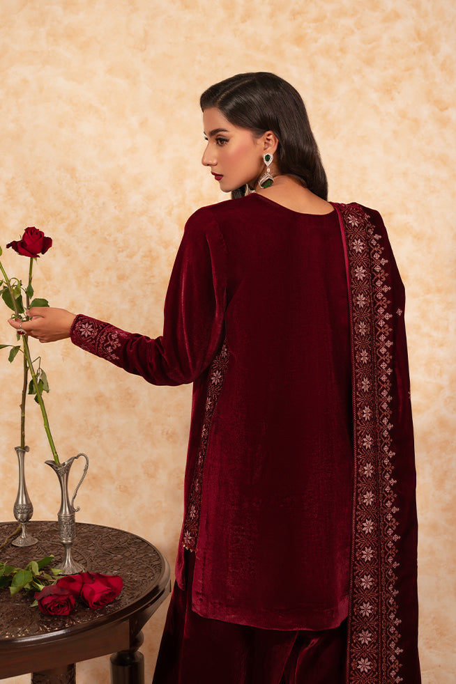 Fozia Khalid | Velvet Deck | Garnet - Official Fozia Khalid - Agha Fabrics UK