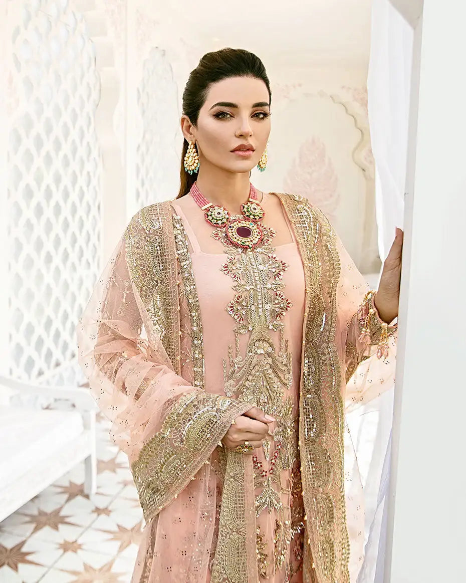 Gulaal | Wedding Formals | VOIR EMBROIDERED NET 3-PIECE SUIT WS-07 - FLEUR DE ROSE WEDDING FORMALS - Official Gulaal - Agha Fabrics UK