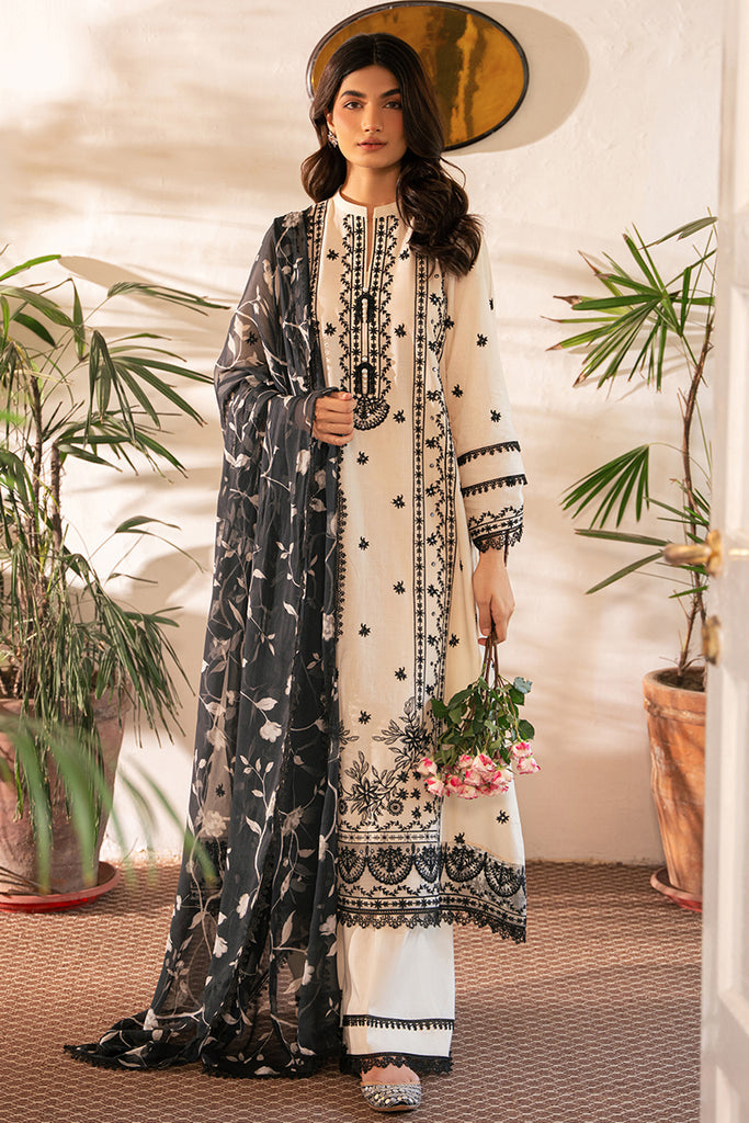 Cross Stitch | Mahiri Embroidered Lawn 24 | IVORY NOIR - Official Cross Stitch - Agha Fabrics UK