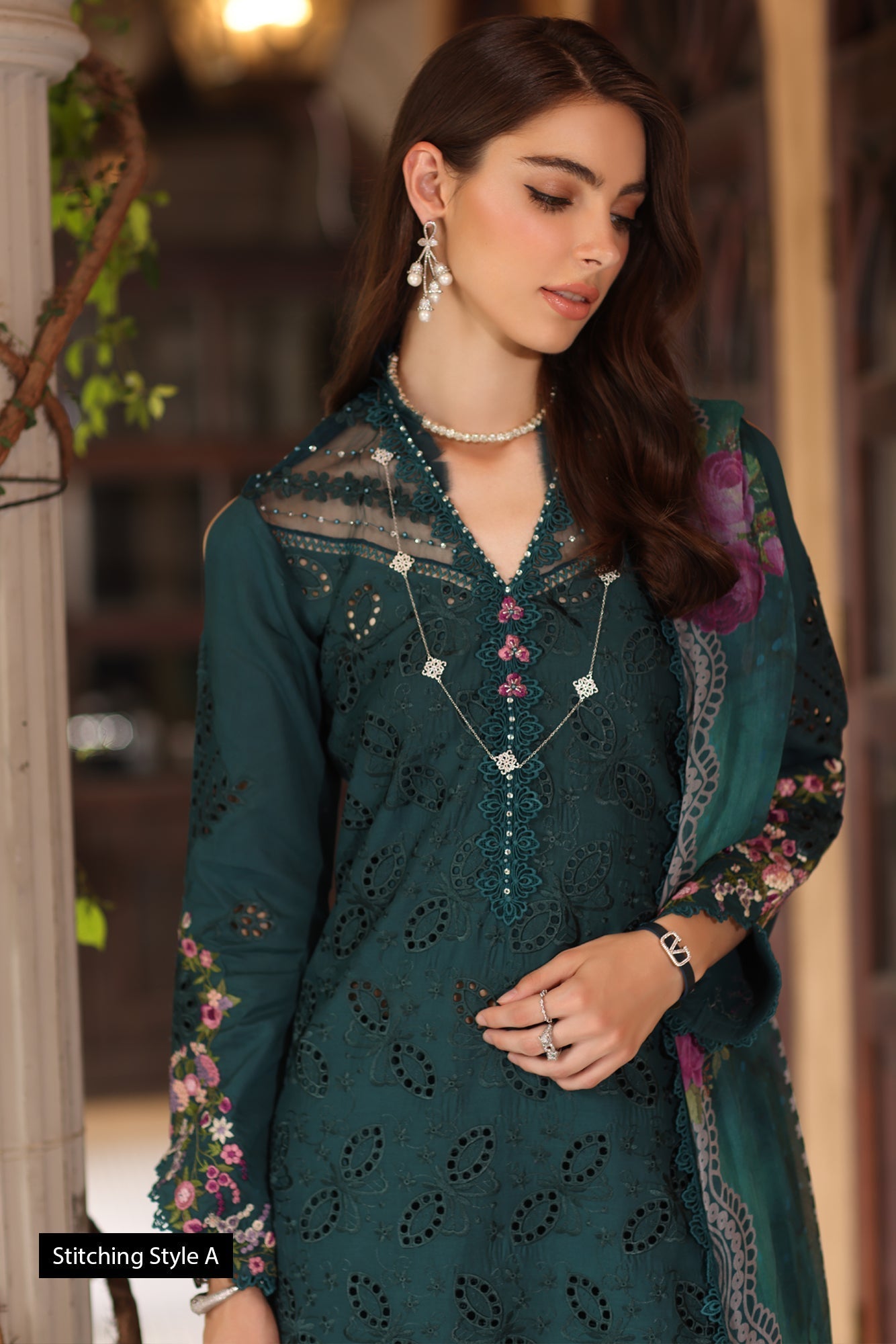 Noor by Saadia Asad | Eid Luxury Schiffli Laserkari 25 | D5- Teal