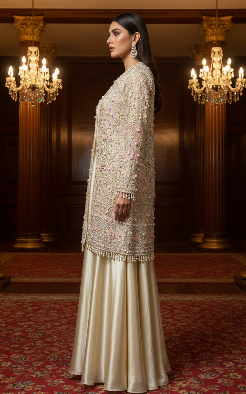 Threads and Motifs | Formal Dresses 25 | Organza Embroidered Jacket With Blouse And Skirt