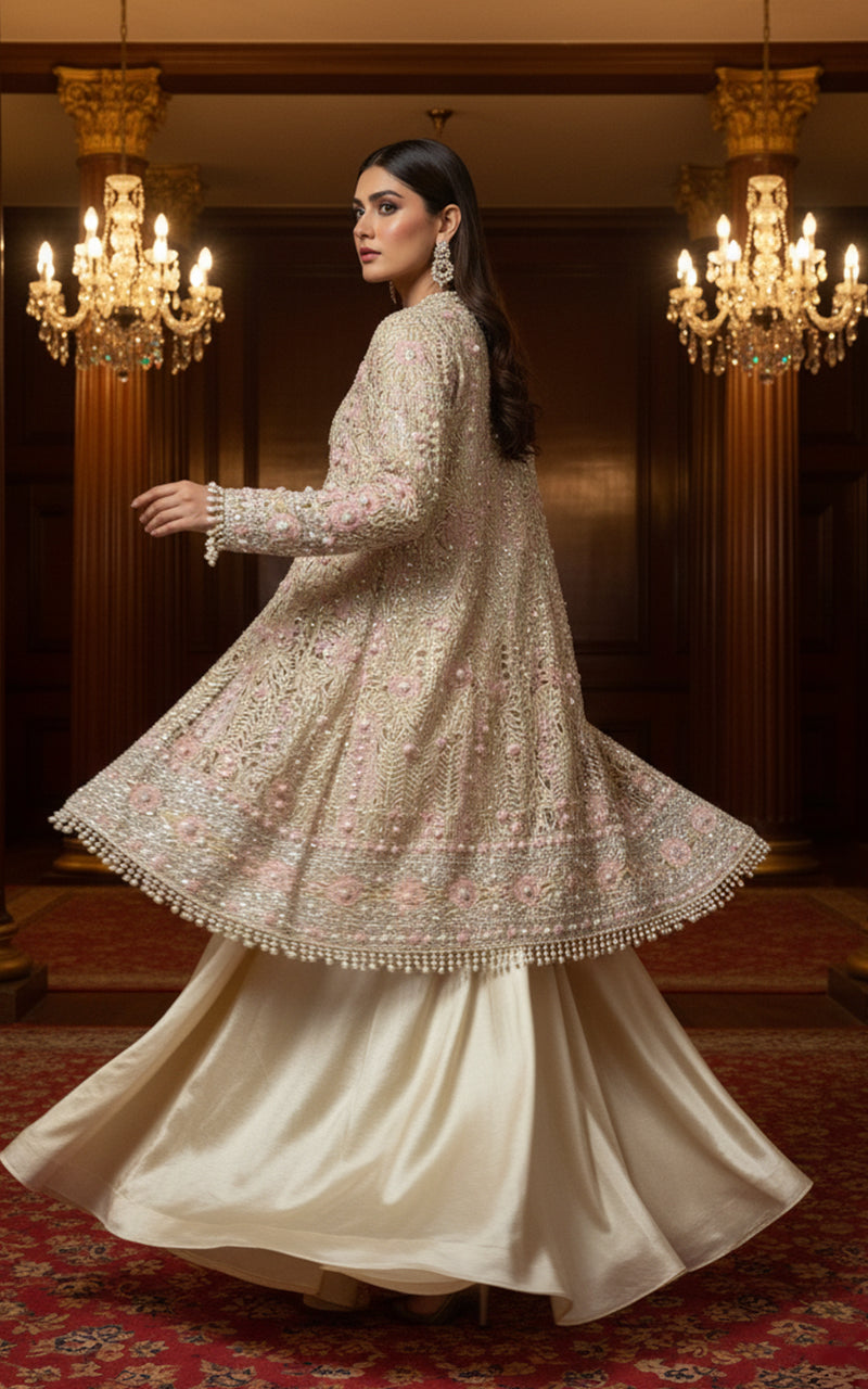 Threads and Motifs | Formal Dresses 25 | Organza Embroidered Jacket With Blouse And Skirt