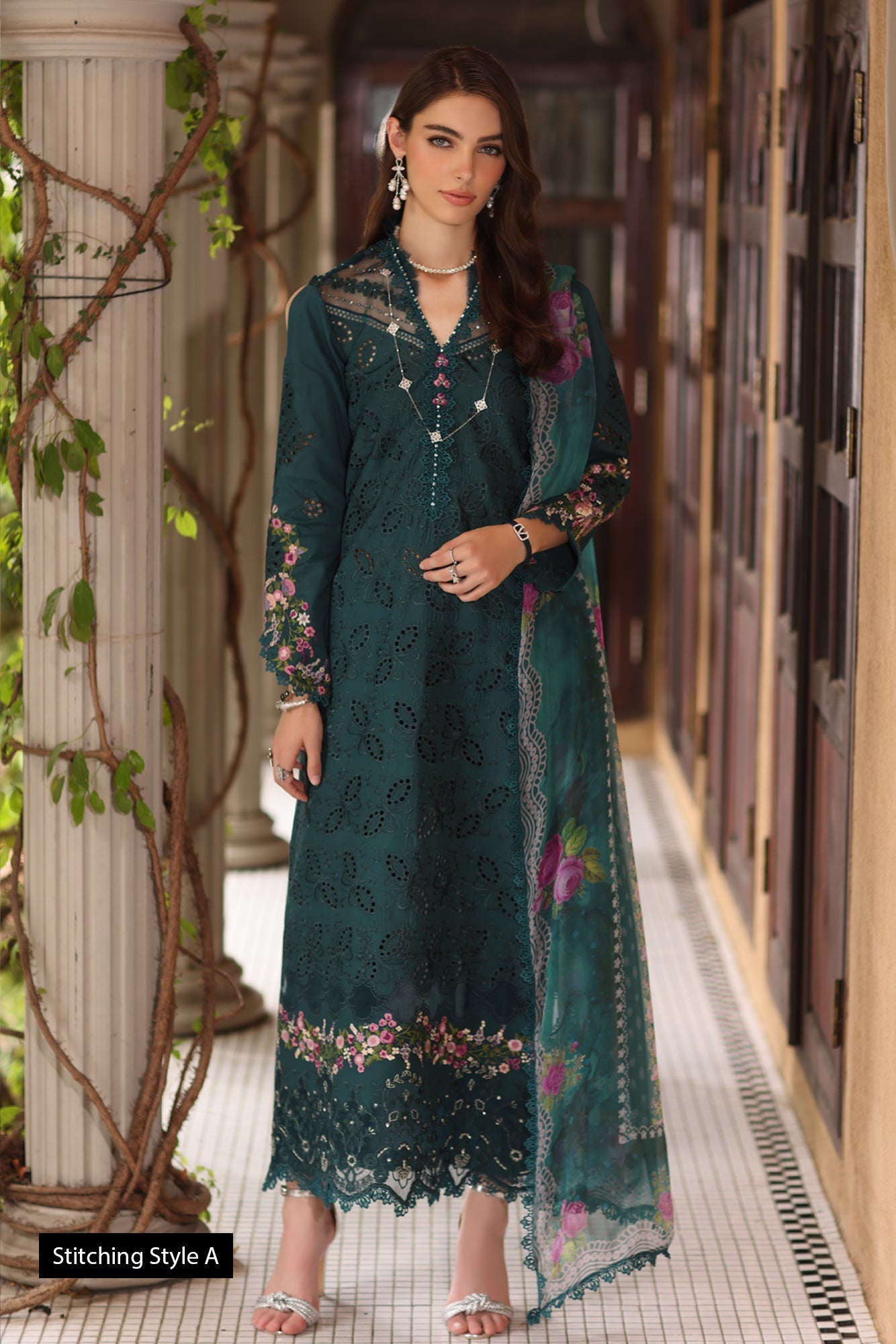 Noor by Saadia Asad | Eid Luxury Schiffli Laserkari 25 | D5- Teal