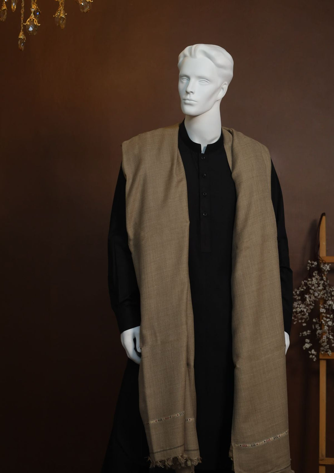 Men Shawls - Wool Shawls - D#212 - L Brown