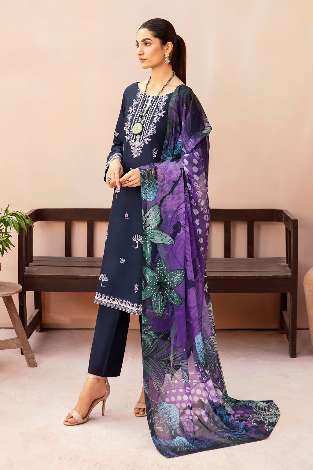 Afsanah | Essentials Lawn | MIDNIGHT A-03 - Official Afsanah - Agha Fabrics UK