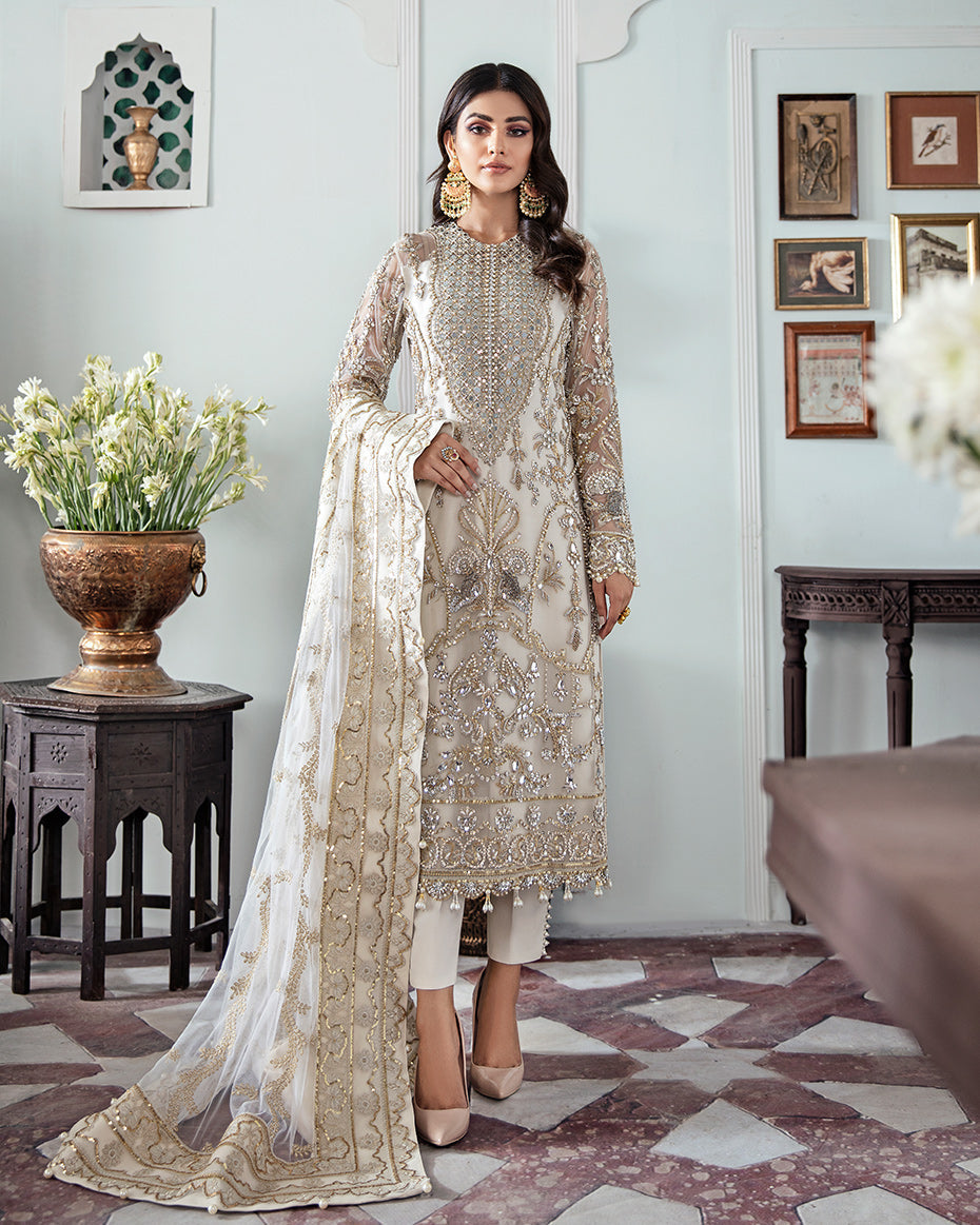 Gulaal | Wedding Formals | Mehr Embroidered Net 3-Piece Suit WS-19 - Official Gulaal - Agha Fabrics UK