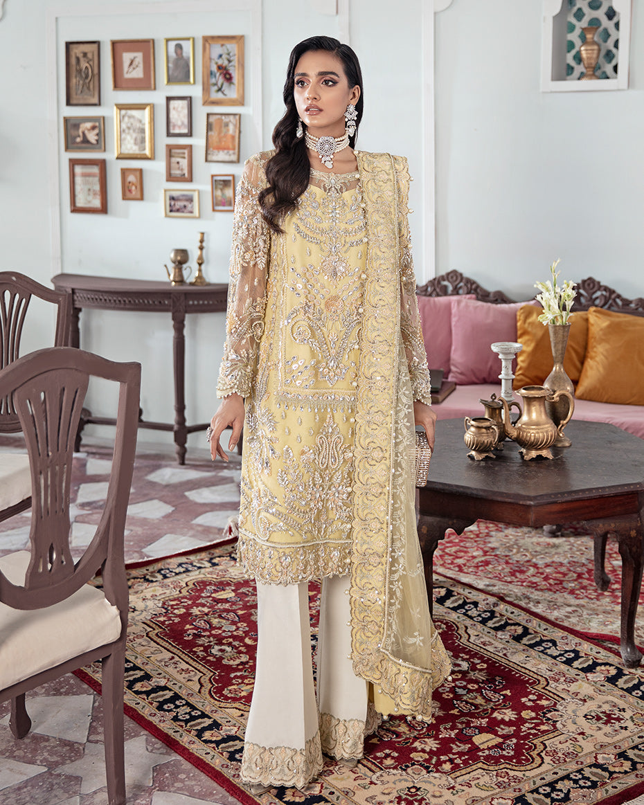 Gulaal | Wedding Formals | MAHJABEEN EMBROIDERED NET 3-PIECE SUIT WS-17 - Official Gulaal - Agha Fabrics UK