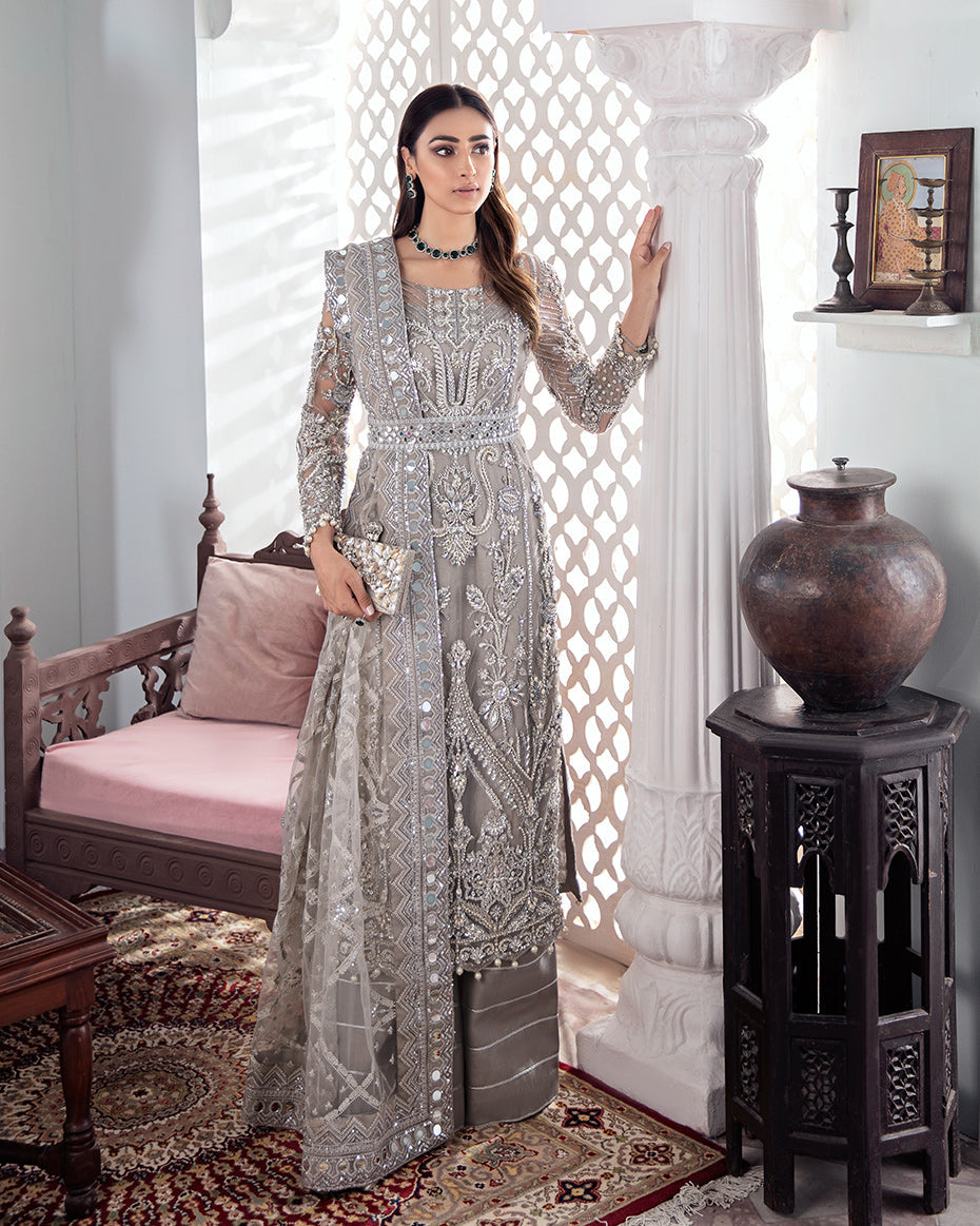 Gulaal | Wedding Formals | Gulnoor Embroidered Net 3-Piece Suit WS-18 - Official Gulaal - Agha Fabrics UK