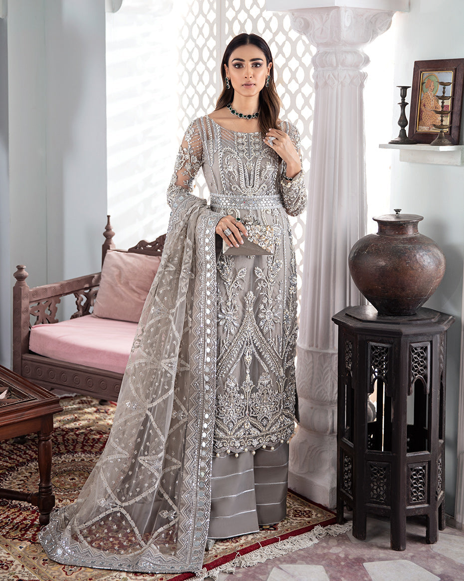 Gulaal | Wedding Formals | Gulnoor Embroidered Net 3-Piece Suit WS-18 - Official Gulaal - Agha Fabrics UK
