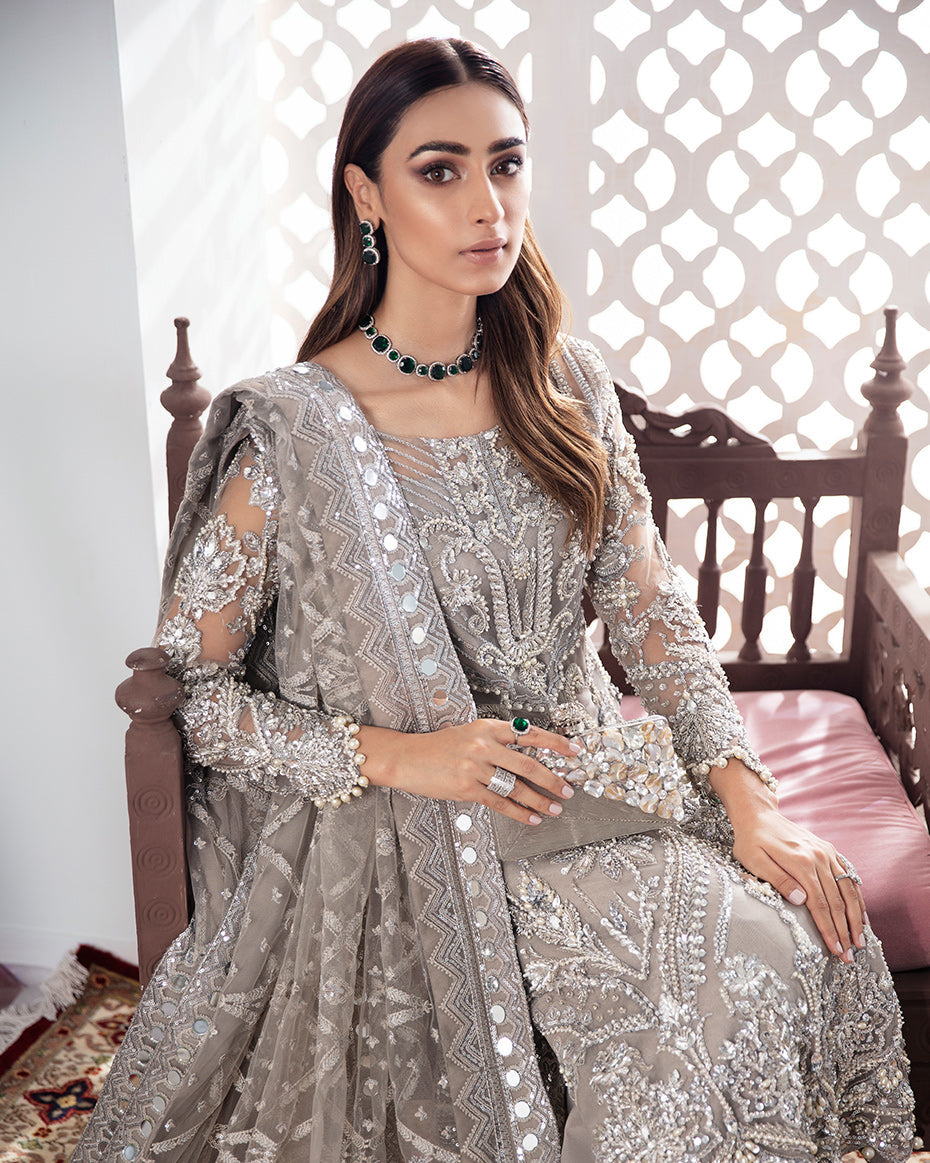 Gulaal | Wedding Formals | Gulnoor Embroidered Net 3-Piece Suit WS-18 - Official Gulaal - Agha Fabrics UK