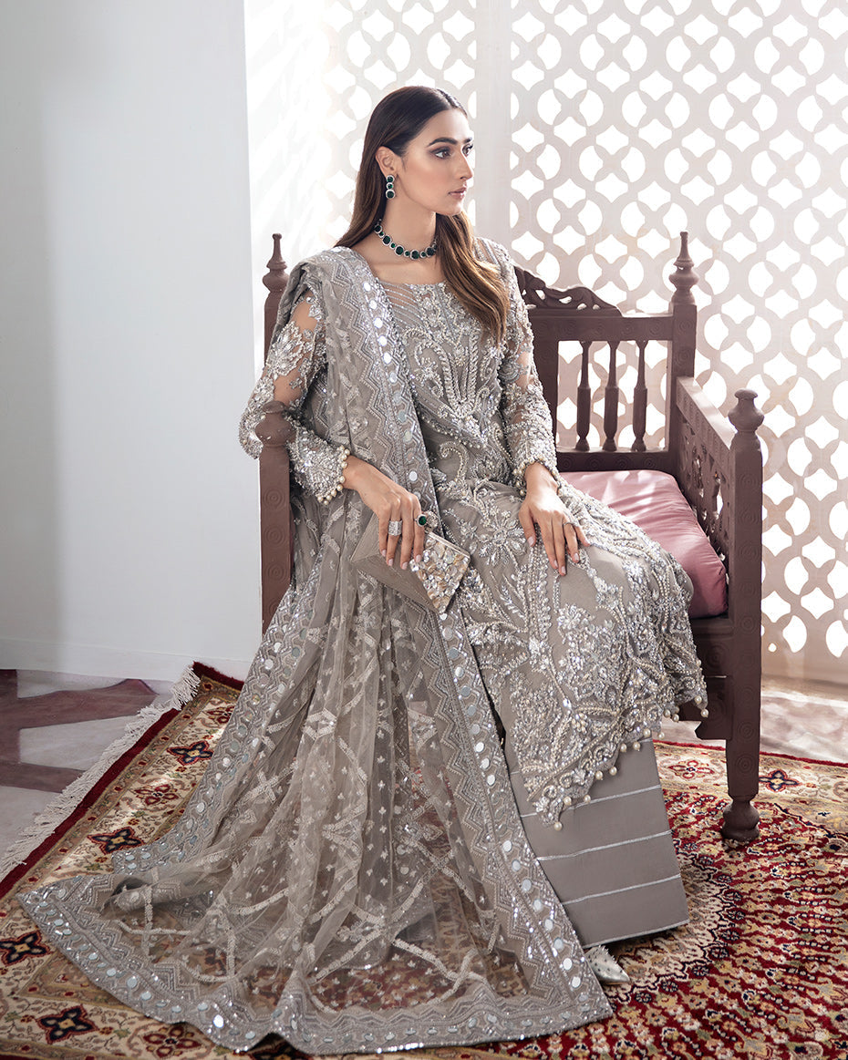 Gulaal | Wedding Formals | Gulnoor Embroidered Net 3-Piece Suit WS-18 - Official Gulaal - Agha Fabrics UK